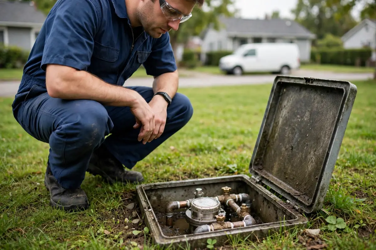 Technician checking a water meter dial for hidden movement