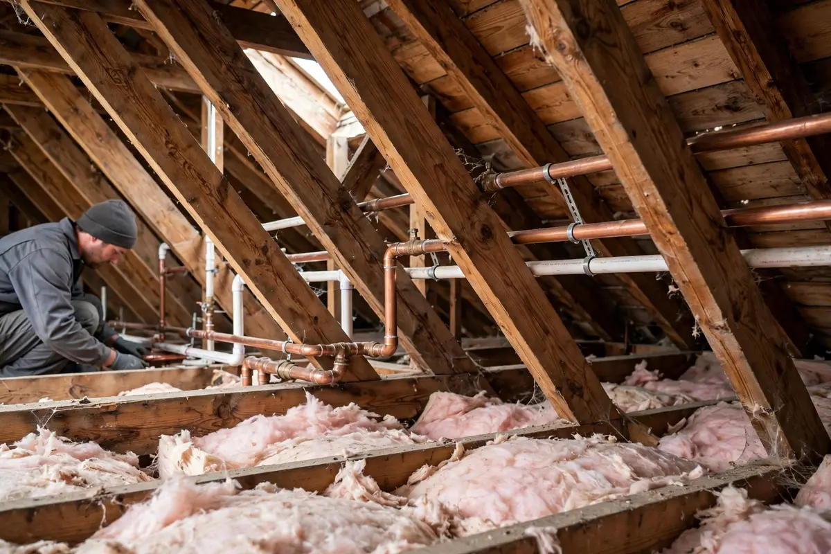 Water pipes running through a home attic