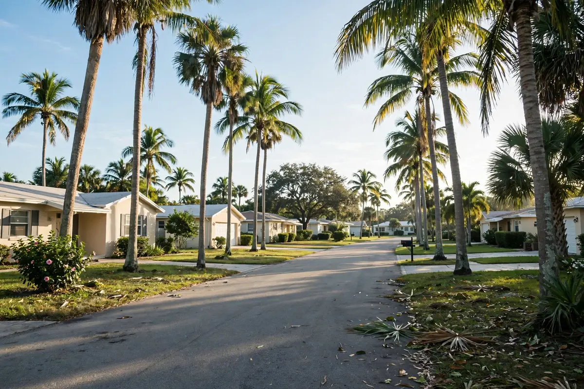 Palm lined residential street in Bradenton FL