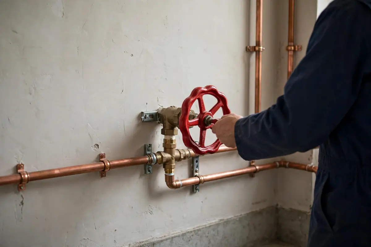 Red valve wheel on a home water line