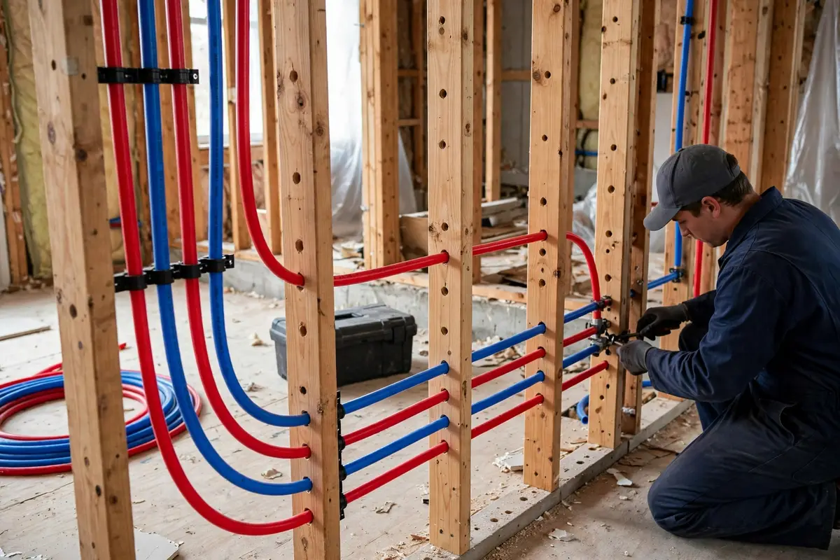 New PEX lines rerouted through a home instead of the slab